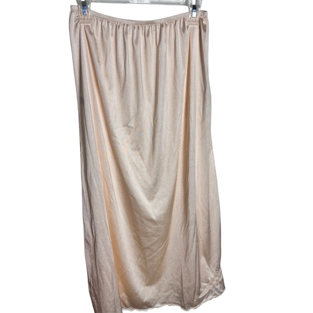 Vintage 90s cream nylon midi to maxi half slip with floral embroidery detail